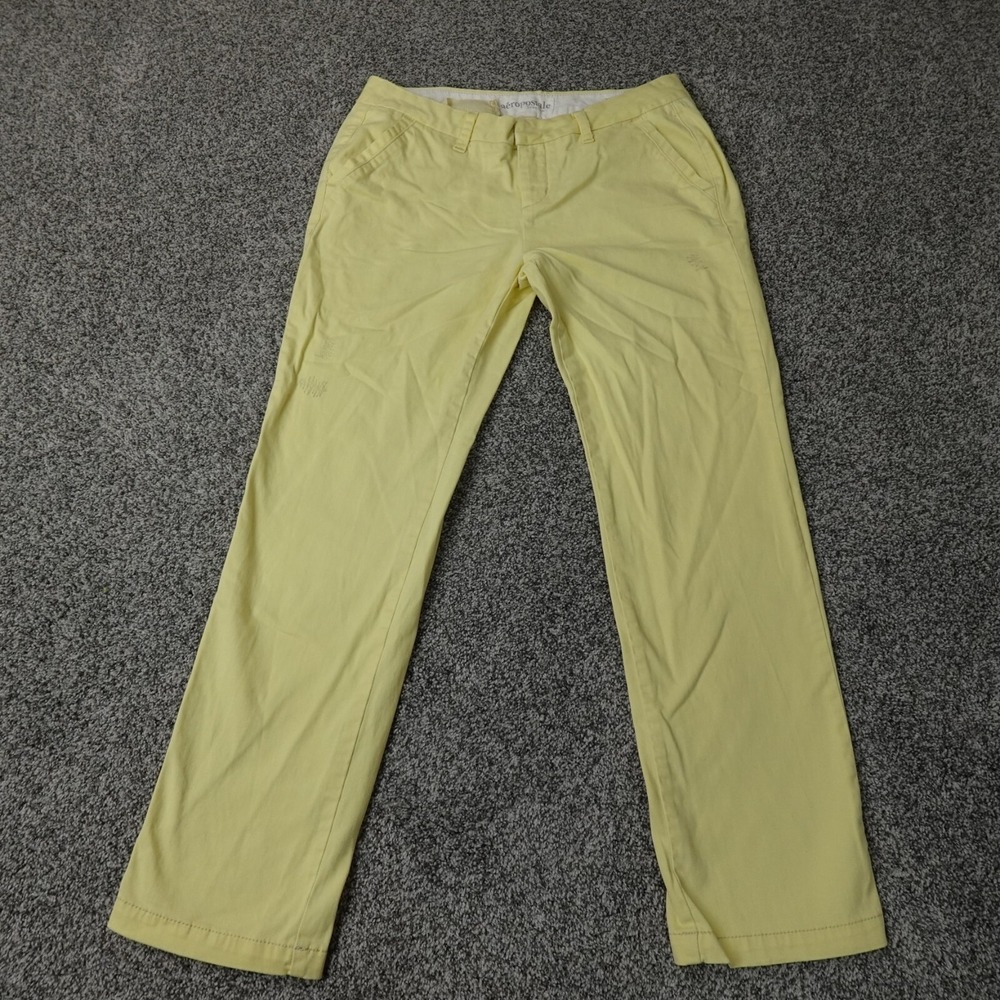 Aeropostale Pants Womens 10 Yellow Chino Mid Rise Straight Stretch Preppy Aero 9